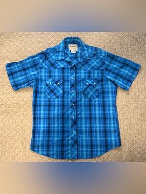 Wrangler Western Shirt Mens Large Plaid Pearl Snap Short Sleeve Cowboy Rodeo